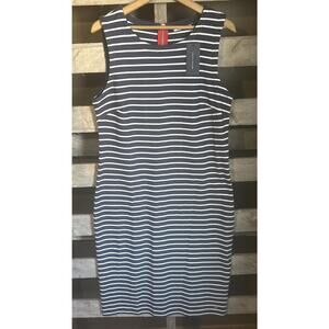 NWT Tommy Hilfiger Size Large Dress Navy Striped Midi Sleeveless Cotton Blend